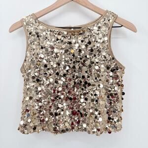 Art Class Girls Gold Sequin Tank Size L 10/12 Glam Holiday Party Shimmer EUC